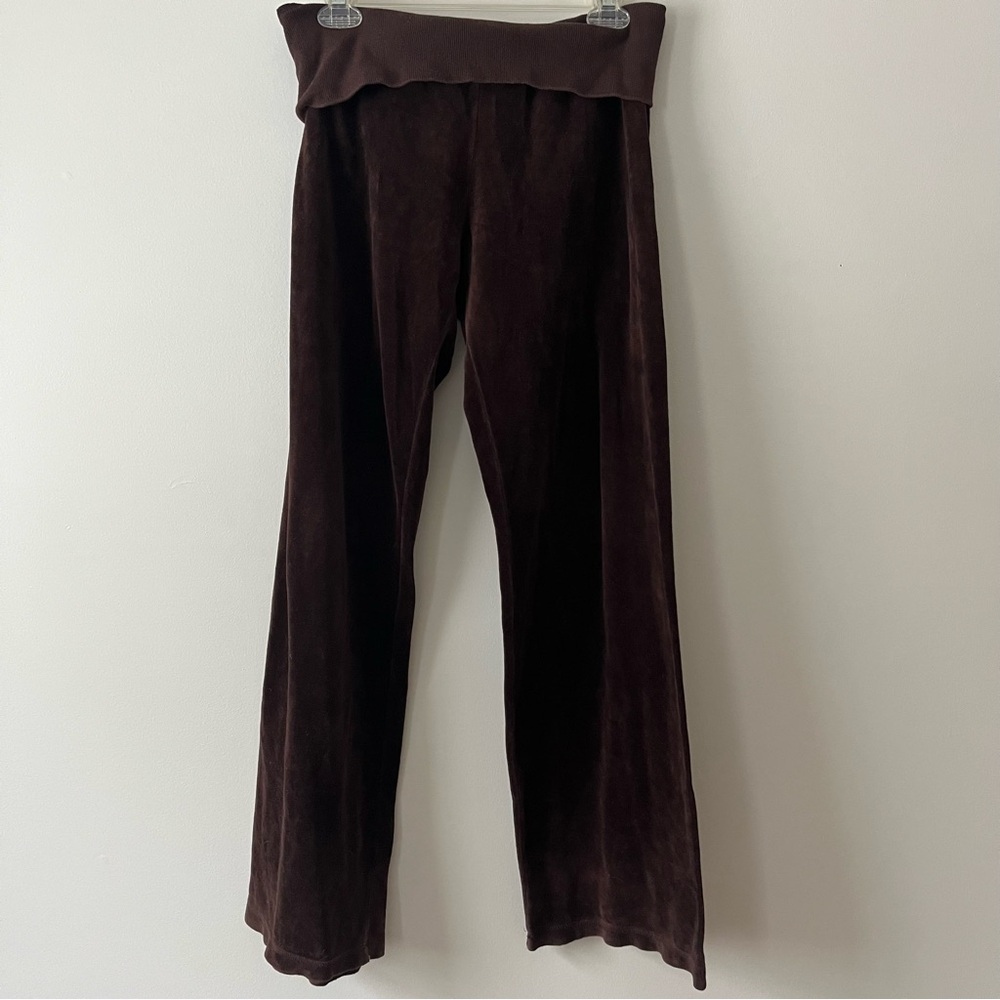 HardTail Y2K Low Rise Velour Foldover Pants Large Chocolate Brown Wide Leg